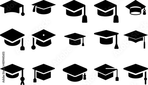Graduation student black cap. Education symbol. Element of Education icon. hat education set. Graduation hat cap icons set. academical hat set