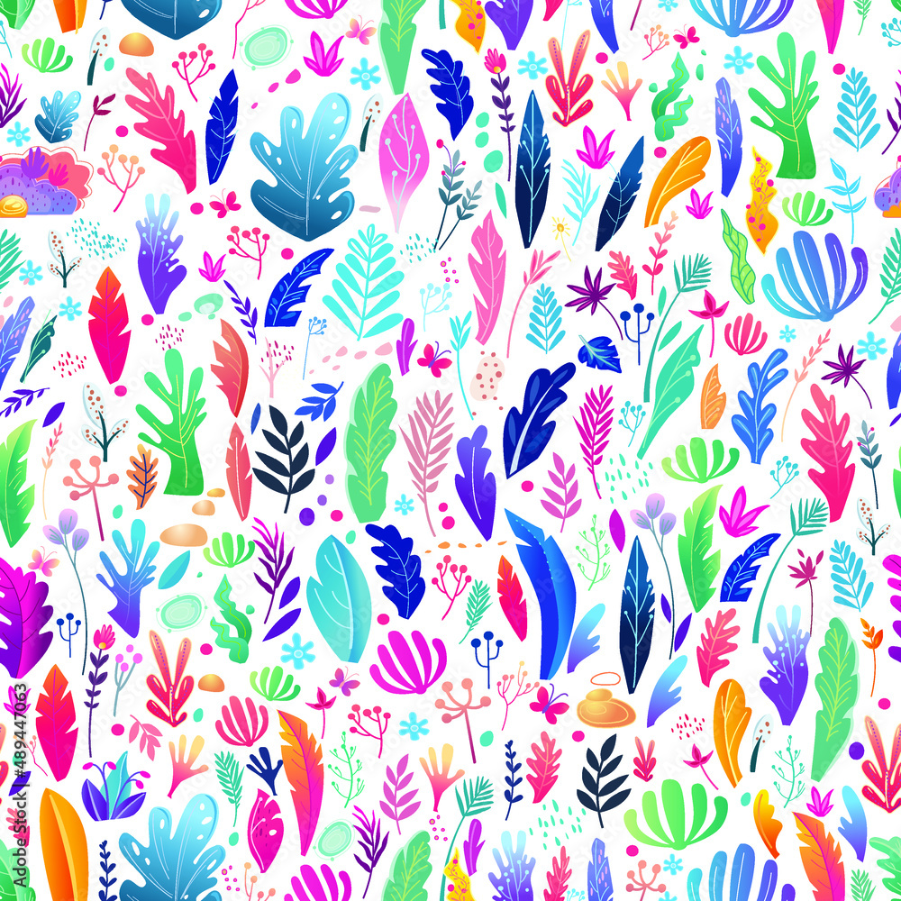 Seamless Pattern with floral elements in trendy abstract style 