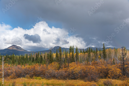 Amazing scenic fall views in northern Canada during September, autumn season with dramatic sky and landscape below.  © Scalia Media