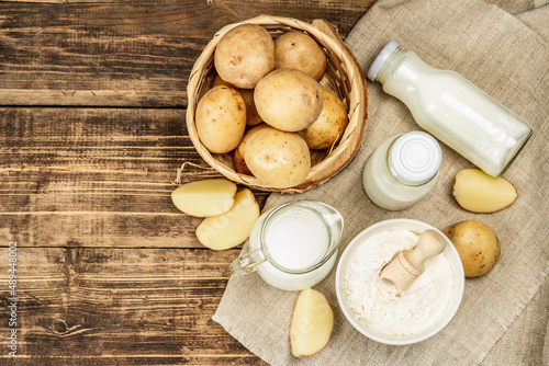 Alternative potato milk  trendy non-dairy drink. Lactose free vegan plant beverage