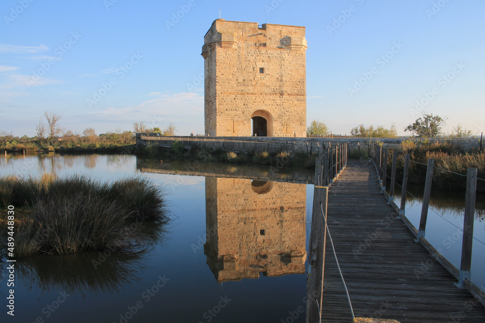 The Carbonniere Tower, a historic stone gate tower in Camargue. The Carbonniere Tower was once a working bit of fortification in Aigues mortes, France