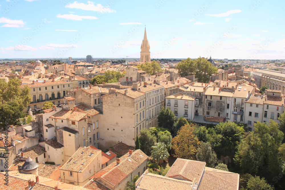 Beautiful aerial view over the historic center of Montpellier in southern France and capital of the Herault department