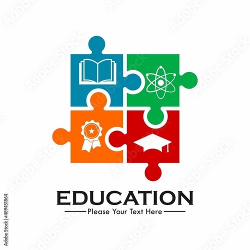 Edu puzzle logo template illustration
