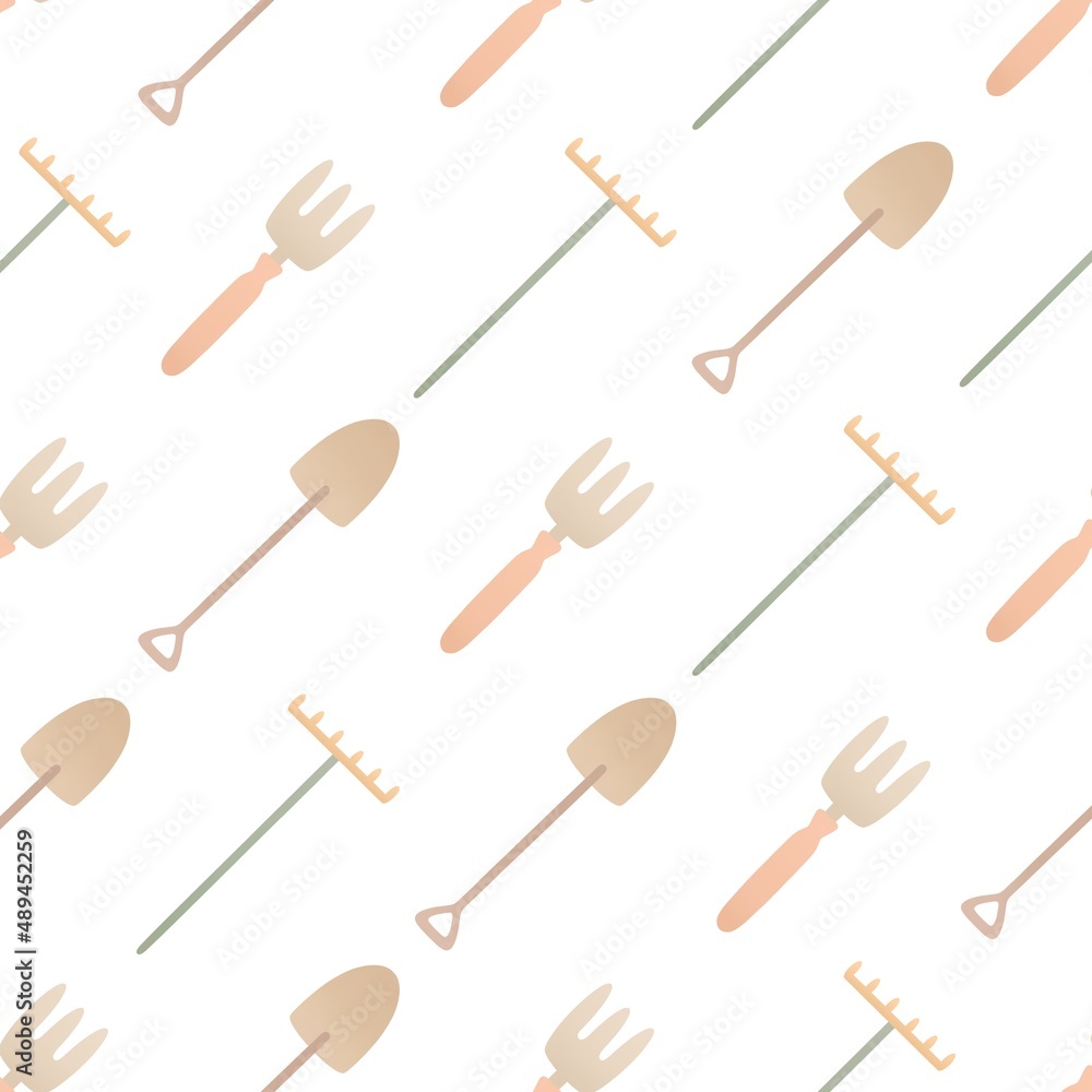 cute spring pattern for kids - gardening tools on a white background cute spring pattern for kids - gardening tools on a white background
