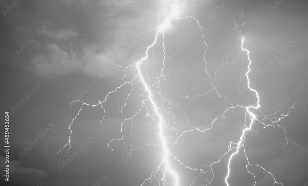 Thunder, lightnings and rain at night during summer storm. Thunder, lightnings and rain at night during summer storm.
