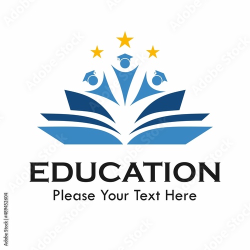 Education design logo template illustration. there are book with people with hat graduation (student)