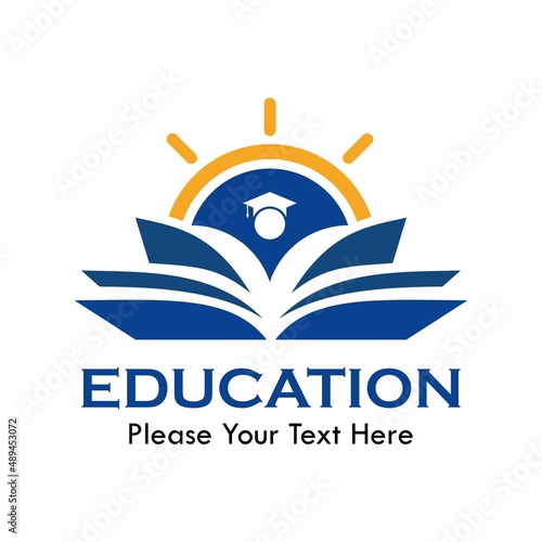 Education logo template illustration. there are book, peopel with sun