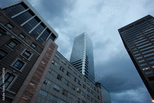 Looking up at downtown buildings skyline