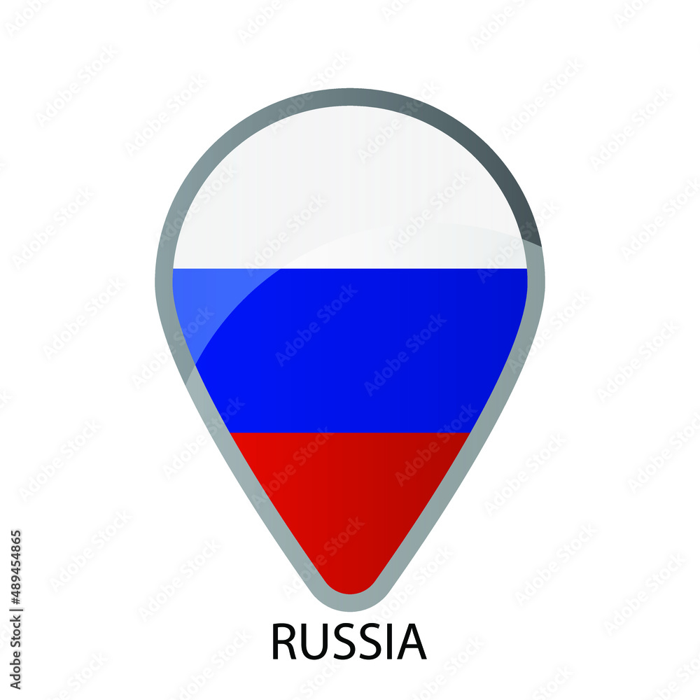 Glossy location pin flag of Russia icon. Simple isolated button. Eps10 vector illustration. Glossy location pin flag of Russia icon. Simple isolated button. Eps10 vector illustration.