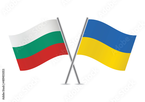 Bulgaria and Ukraine crossed flags. Bulgarian and Ukrainian flags, isolated on white background. Vector icon set. Vector illustration.