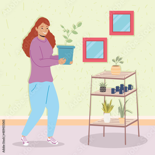 woman caring a houseplants