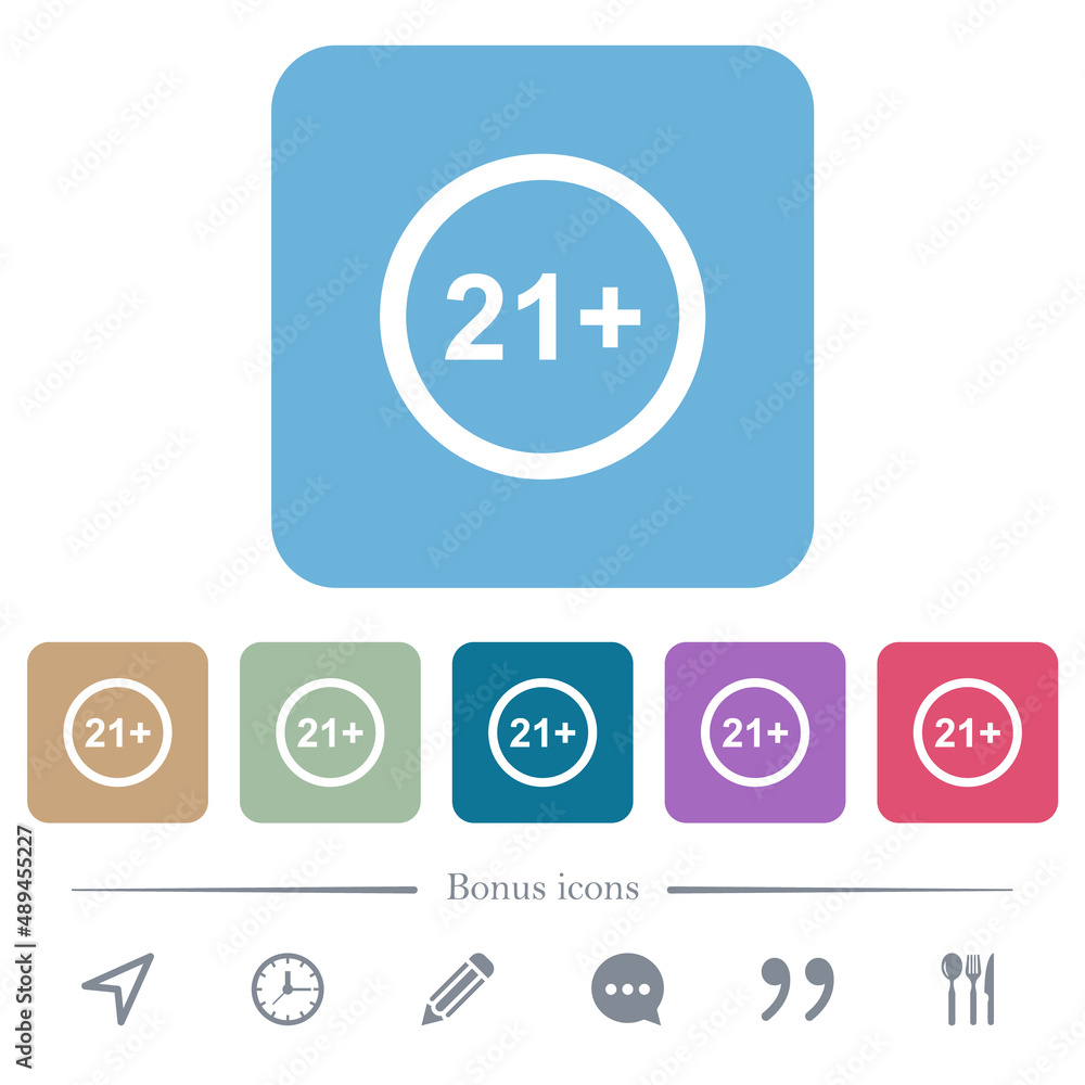 Allowed above 21 years only flat icons on color rounded square backgrounds Allowed above 21 years only flat icons on color rounded square backgrounds