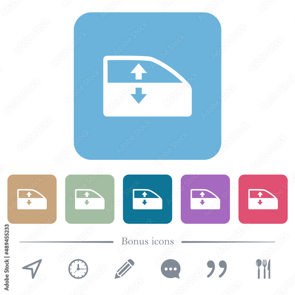 Car electric window winder flat icons on color rounded square backgrounds Car electric window winder flat icons on color rounded square backgrounds