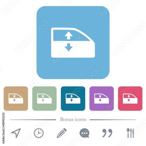 Car electric window winder flat icons on color rounded square backgrounds