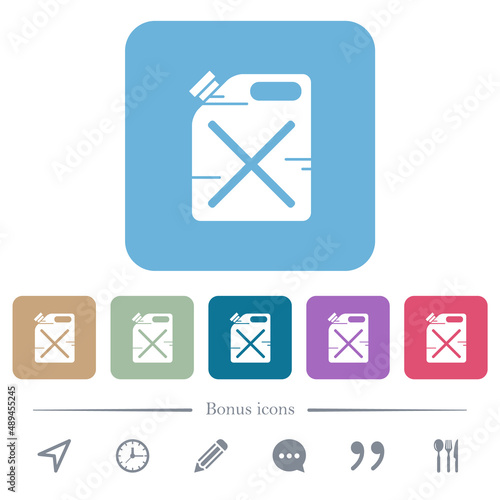 Gas can solid flat icons on color rounded square backgrounds