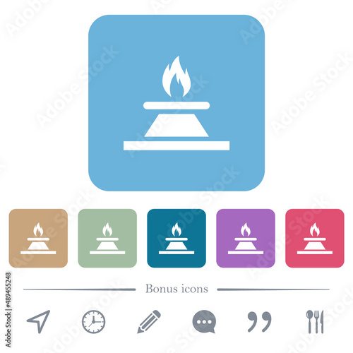 Kitchen gas stove flat icons on color rounded square backgrounds