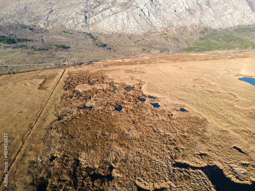 Aerial Autumn view of Dragoman marsh, Bulgaria photo