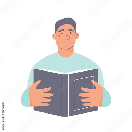 Young man reading a book Flat cartoon character vector illustration.