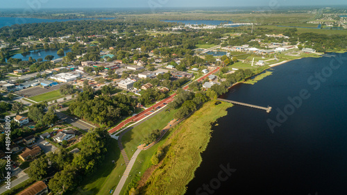 Aerial view over the downtown Clermont streetscape project in central Florida.