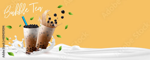 Bubble milk tea, Pearl milk tea , Different sorts of Boba. Yummy drinks. Ads with delicious tapioca.  Restaurant cafe menu, template design. Food flyer. Chalk board, retro menu restaurant poster. 