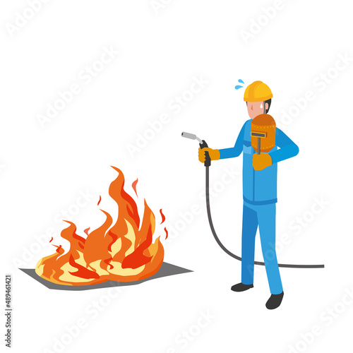 溶接作業の火災で焦る男性