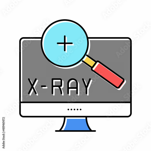 x-ray radiology researching on computer screen color icon vector illustration