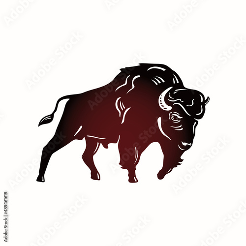 bison, the big buffalo logo, silhouette of angry bull running vector illustration