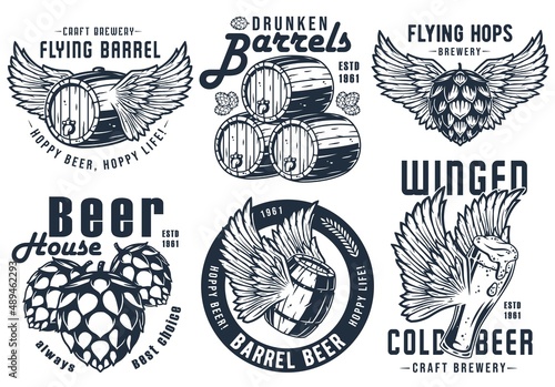 Beer fly barrel with wings for bar. Original brew design with craft beer fly keg with wings for pab or brewery