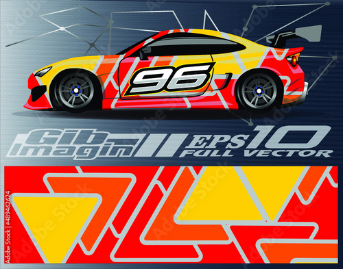 Car wrap design vector. Graphic abstract stripe racing background kit designs for wrap vehicle, race car, rally, adventure and livery