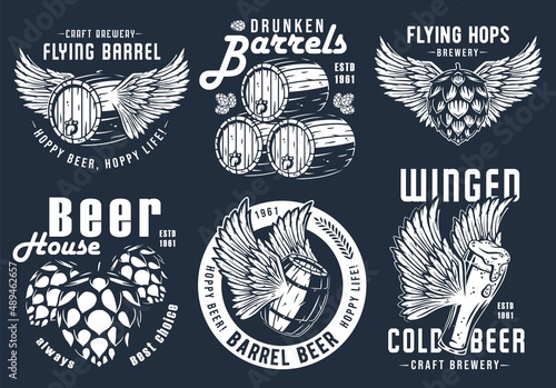 Beer fly barrel with wings for bar. Original brew design with craft beer fly keg with wings for pab or brewery