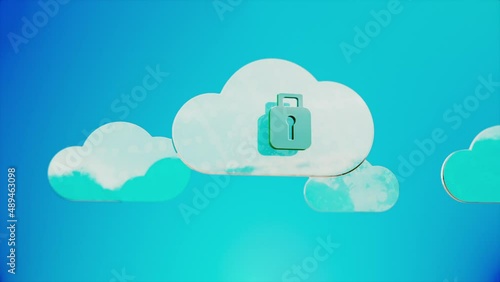 Encryption Key Concept. Secure Cloud Service Animation - Secure Cloud Lock 3D Animation photo