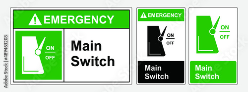 Emergency Main Switch. Symbol Sign. Vector Illustration. OSHA and ANSI standard sign. eps10