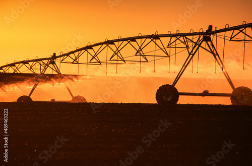 Irrigation pivot at sunset