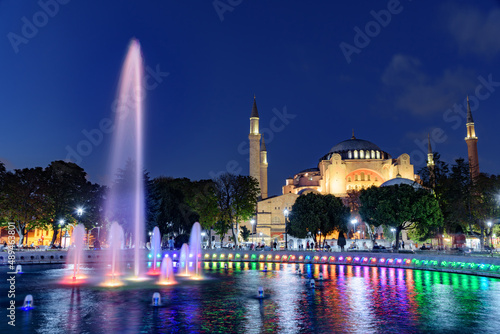 Fountain at Sultanahmet Square and the Hagia Sophia in Istanbul