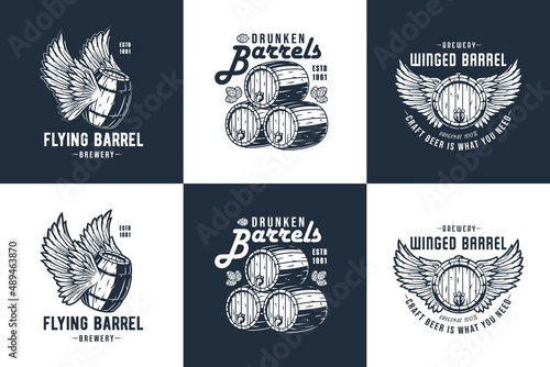 Beer fly barrel with wings for bar. Original brew design with craft beer barrel for pab or brewery