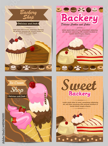 Set of template flyer poster food dessert concept vector illustration