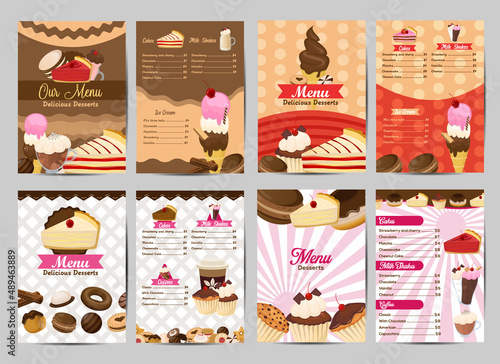 Set of menu dessert template fast food concept vector illustration
