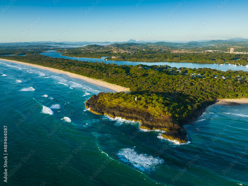 Fingal headland and Cook Island from the air by drone