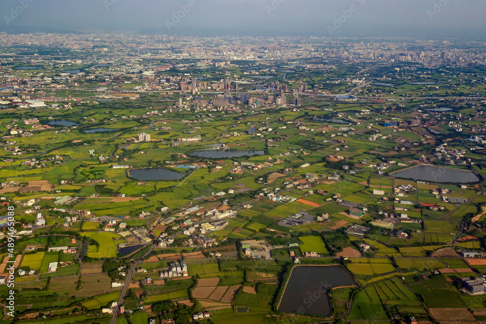 Sunny aerial view of the Taoyuan City, Dayuan District