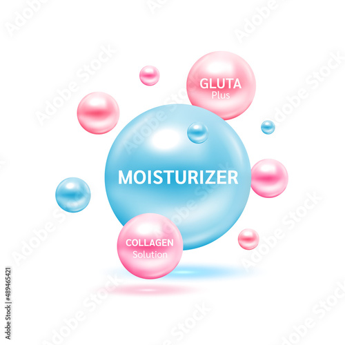 Electron for Moisturizer and Collagen Gluta. Therapy helps maintain strong bone. Medical scientific and healthcare concept. 3D Vector EPS10 illustration.