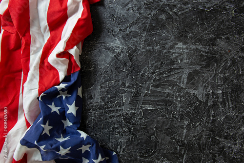 American flag on wall coverings, loft black background / old texture, rough blank for design