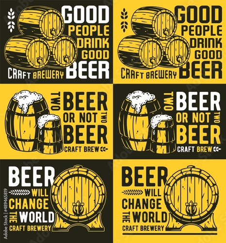 Beer posters with glass of beer for bar. Set of bar posters with advertising quote of craft beer for design of pab or brewery