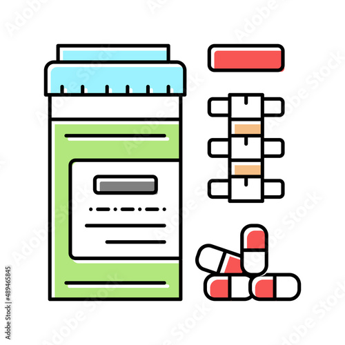 pain reliever pills scoliosis color icon vector illustration