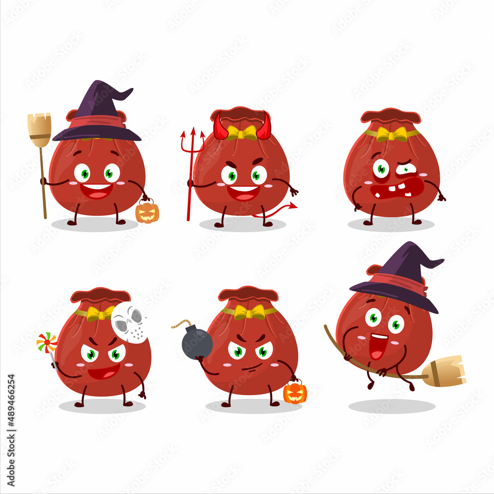 Halloween expression emoticons with cartoon character of red bag Halloween expression emoticons with cartoon character of red bag