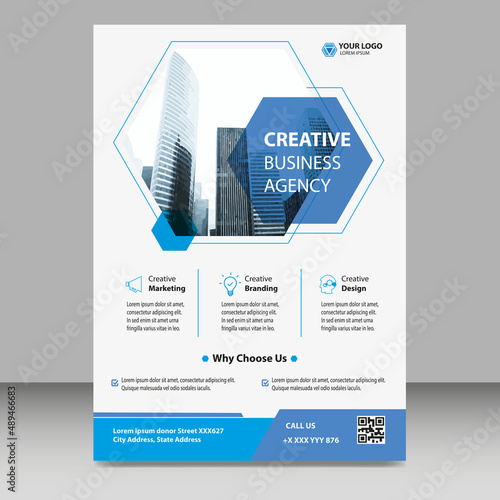 CREATIVE BUSINESS AGENCY FLYER TEMPLATE BACKGROUND. BLUE WHITE COLOR