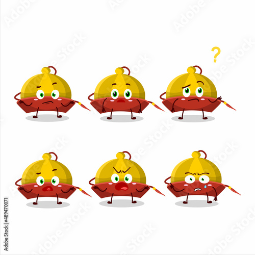 Cartoon character of yellow chinese traditional hat with what expression