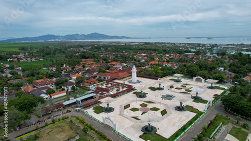 Aerial view of Grand mosque in Banten. Top view of the mosque forest. Serang, Indonesia, February 26, 2022 photo
