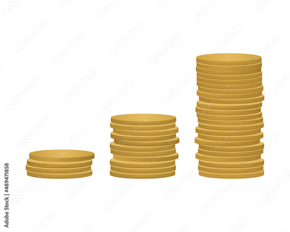 Golden coins stacks illustration. Financial growth. Economy and investment. Earning income and making money. Golden coins stacks illustration. Financial growth. Economy and investment. Earning income and making money.
