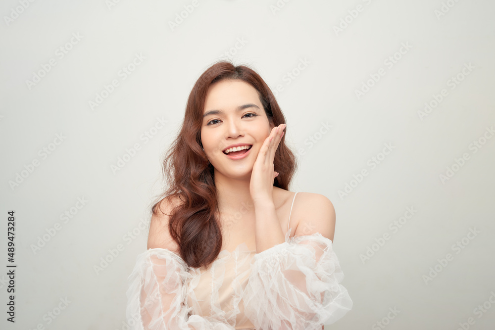 Tender portrait of romantic young girl wearing lace dress Tender portrait of romantic young girl wearing lace dress