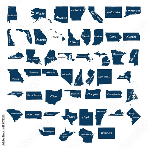 Doodle freehand drawing on states of the USA.